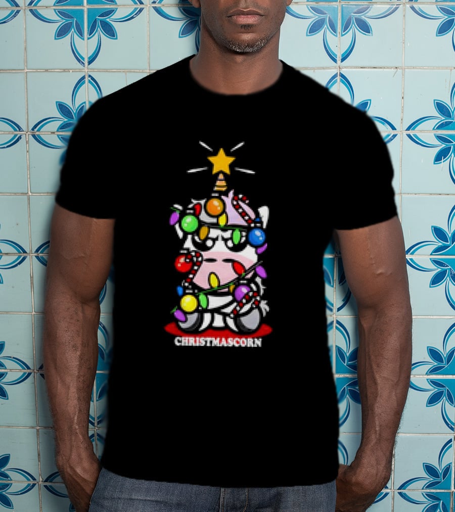 Christmascorn Unicorn Wrapped In Lights And Candy Canes T-Shirt