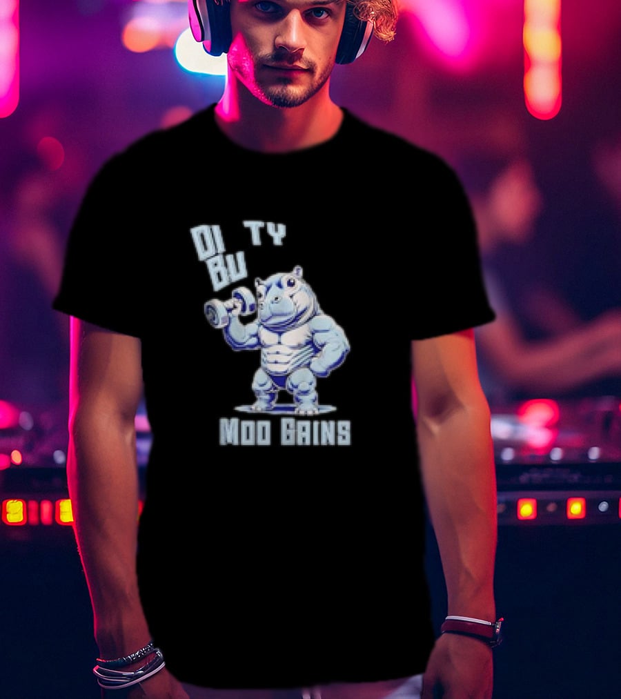 Dirty Bulk Hippo Lifting Moo Gains Gym T-Shirt