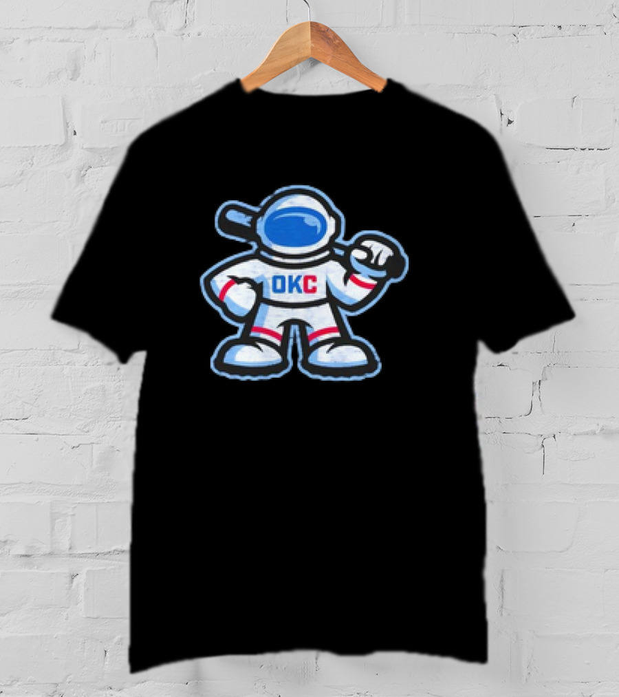 OKC Comets Astronaut Baseball Mascot With Bat T-Shirt