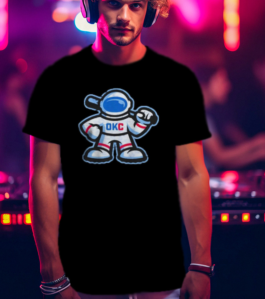 OKC Comets Astronaut Baseball Mascot With Bat T-Shirt