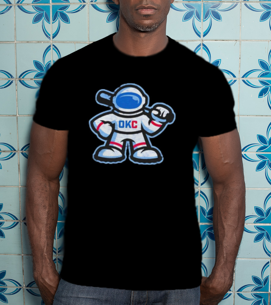 OKC Comets Astronaut Baseball Mascot With Bat T-Shirt