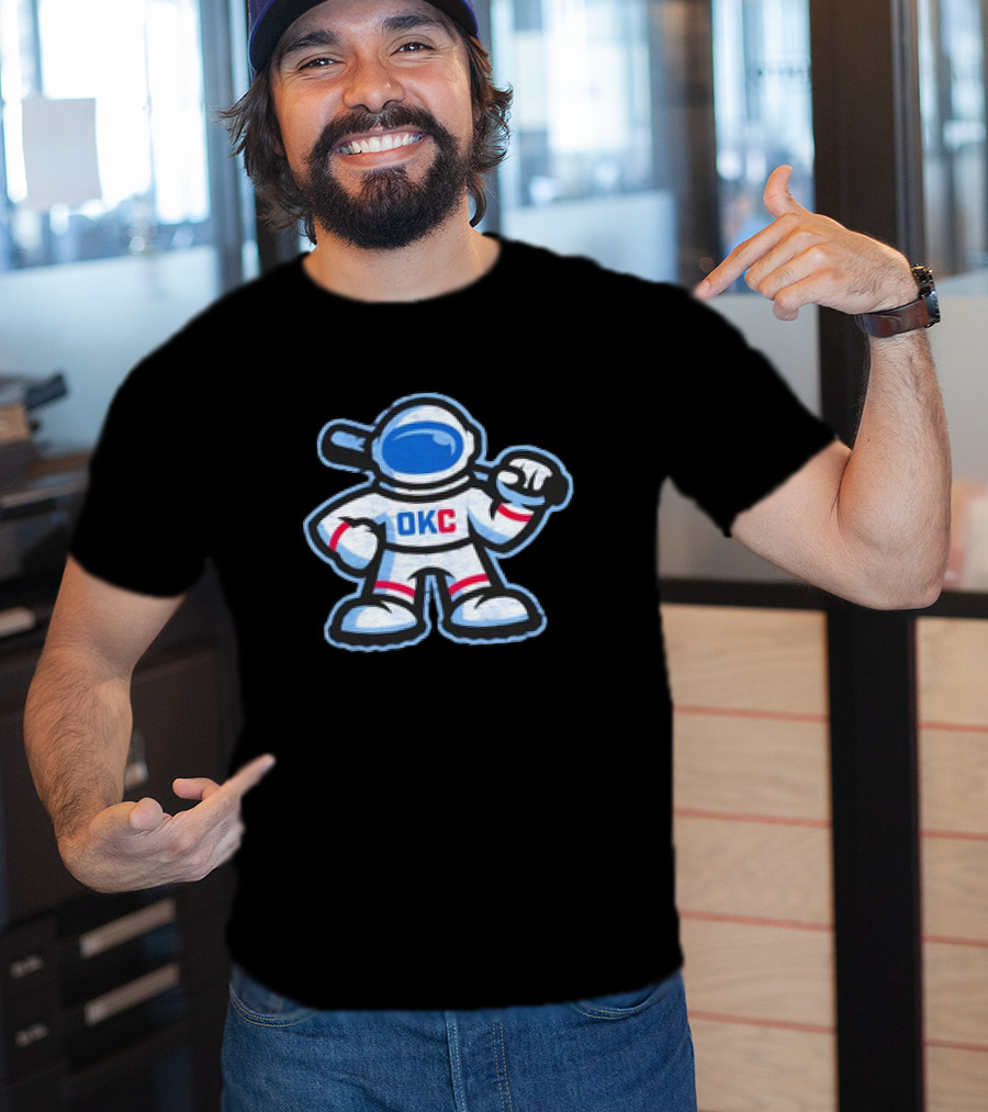 OKC Comets Astronaut Baseball Mascot With Bat T-Shirt