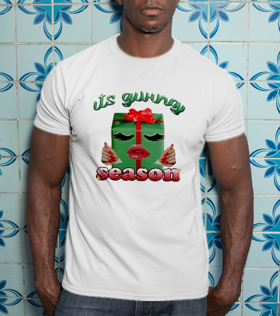 Its Giving Season Christmas Present With Red Lips And Nails T-Shirt