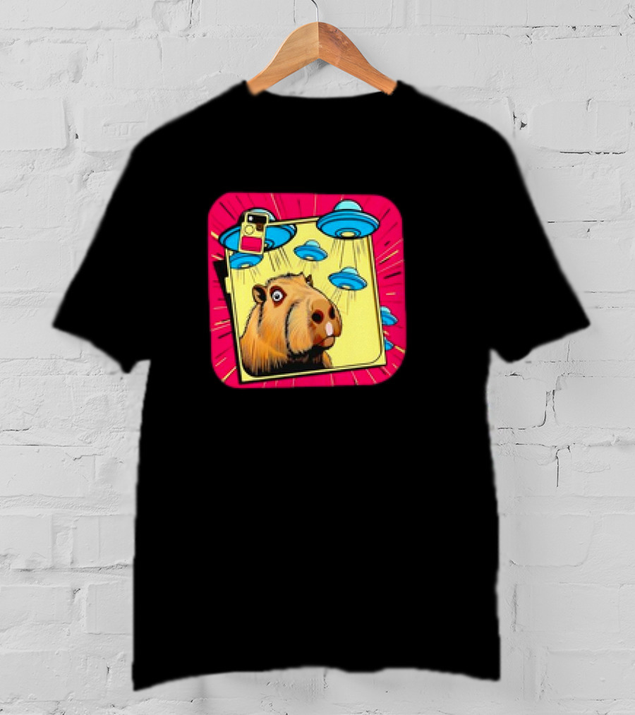 Capybara Selfie Ufos Cartoon Cute Weird T-Shirt