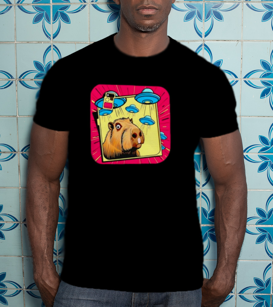 Capybara Selfie Ufos Cartoon Cute Weird T-Shirt