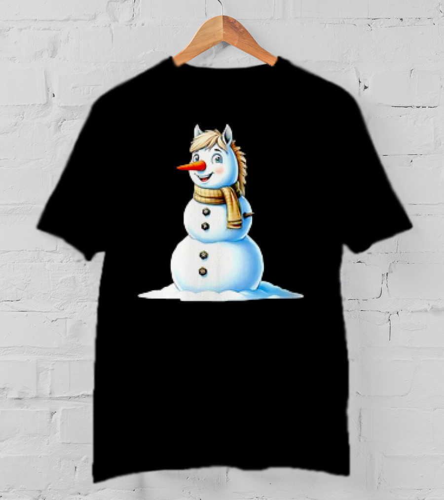 Horse Snowman Wearing Scarf Christmas T-Shirt