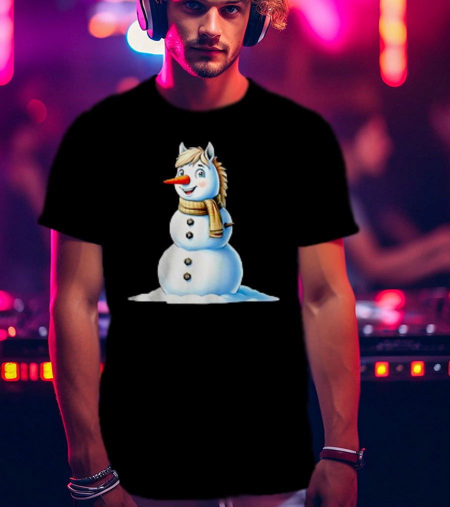 Horse Snowman Wearing Scarf Christmas T-Shirt