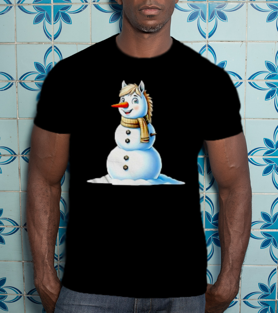 Horse Snowman Wearing Scarf Christmas T-Shirt