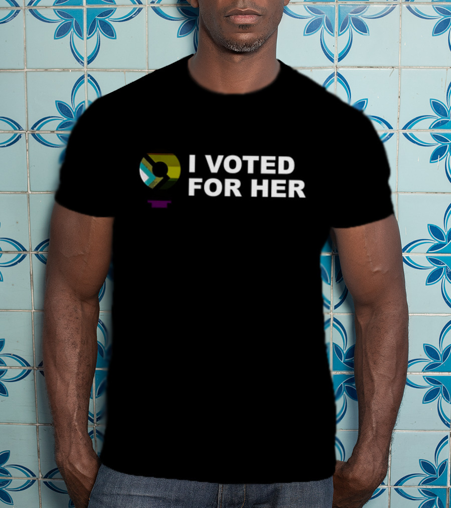 I Voted For Her White Text With Geometric T-Shirt
