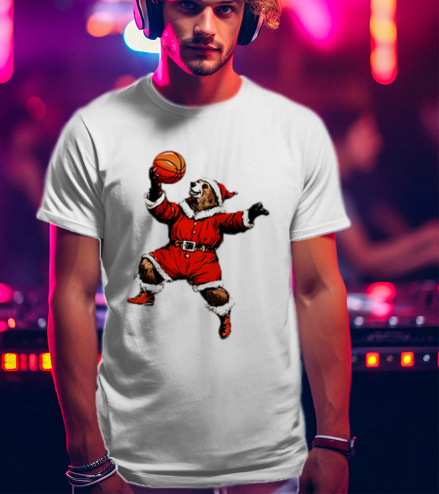 Santa Bear Basketball Holiday T-Shirt