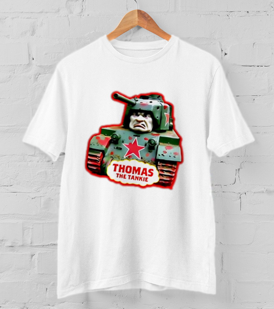 THOMAS THE TANKIE Green Camouflage Tank Red Star Cartoon Face T-Shirt