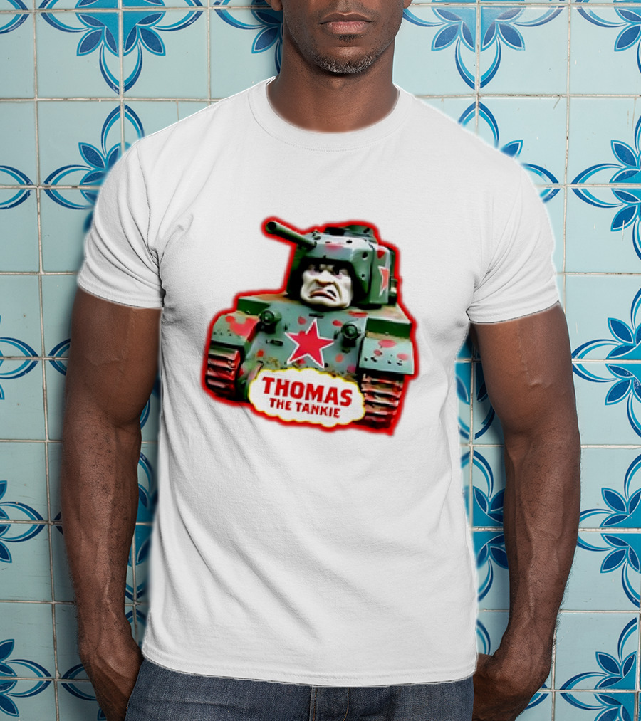 THOMAS THE TANKIE Green Camouflage Tank Red Star Cartoon Face T-Shirt