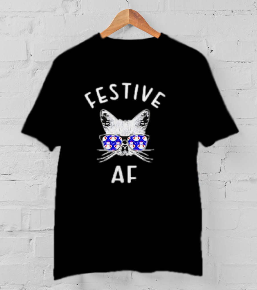 Festive AF Cat With Christmas Snowman Sunglasses T-Shirt