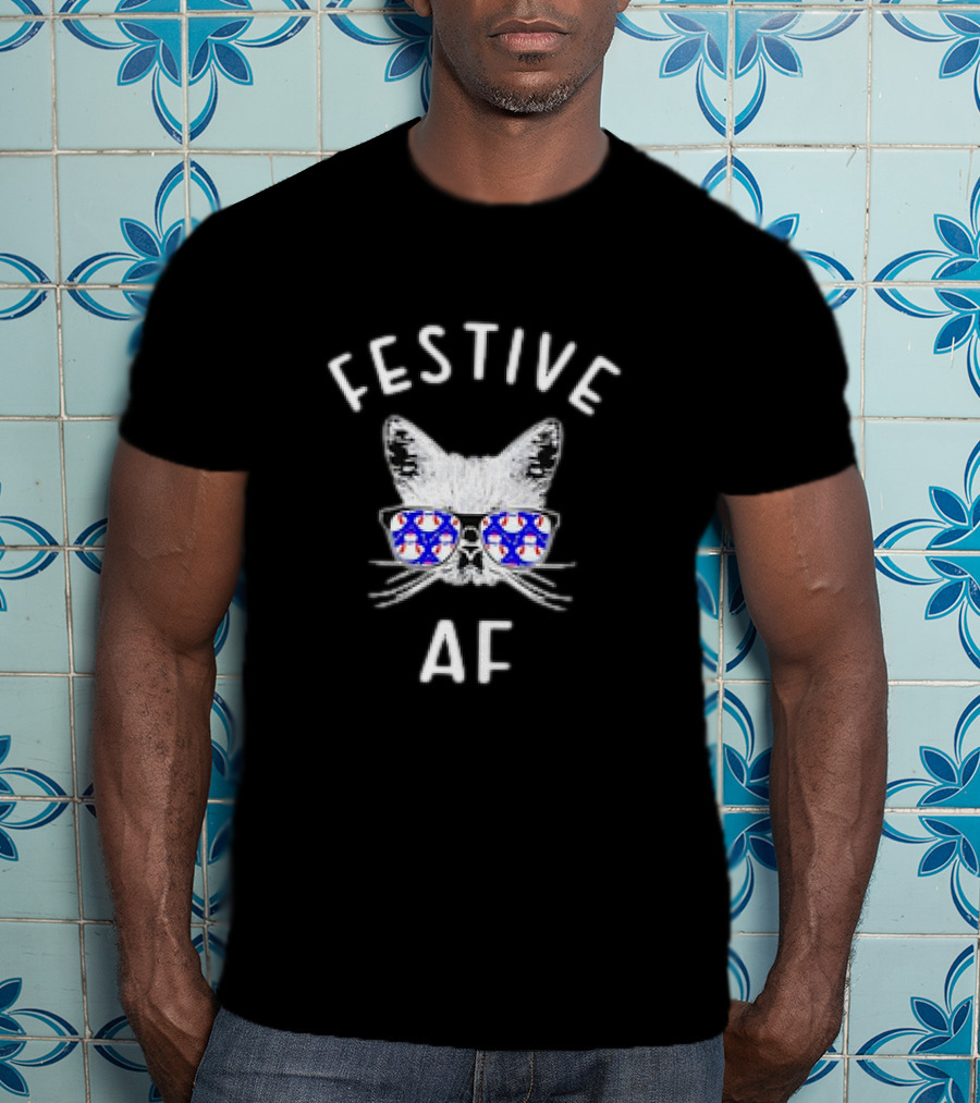 Festive AF Cat With Christmas Snowman Sunglasses T-Shirt