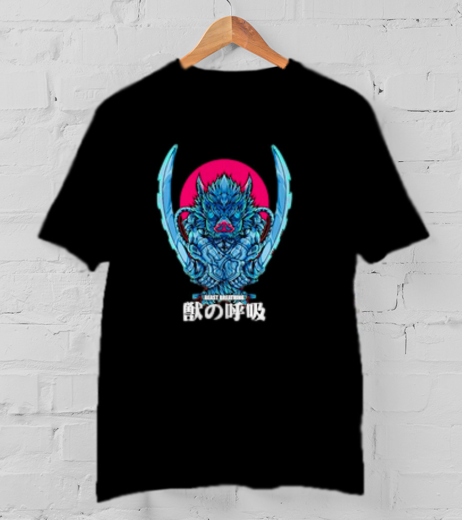 Beast Breathing Distinctive Warrior Icon Kanji Text T-Shirt