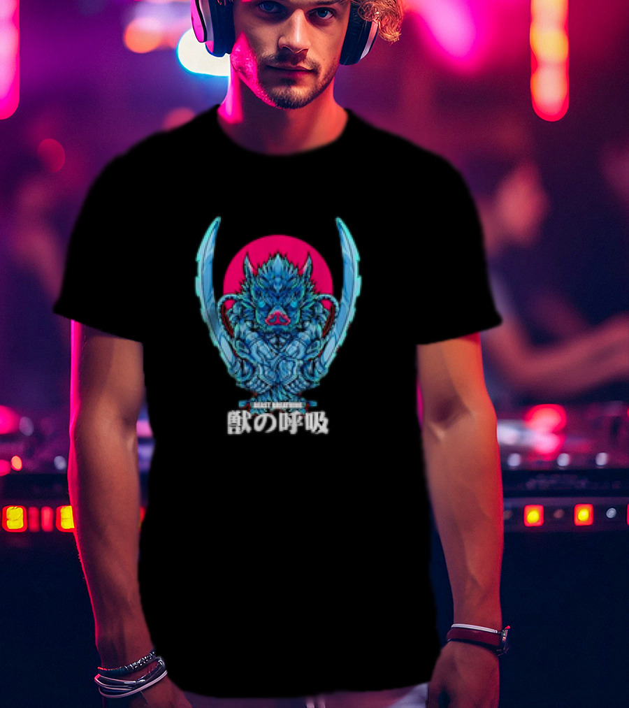 Beast Breathing Distinctive Warrior Icon Kanji Text T-Shirt