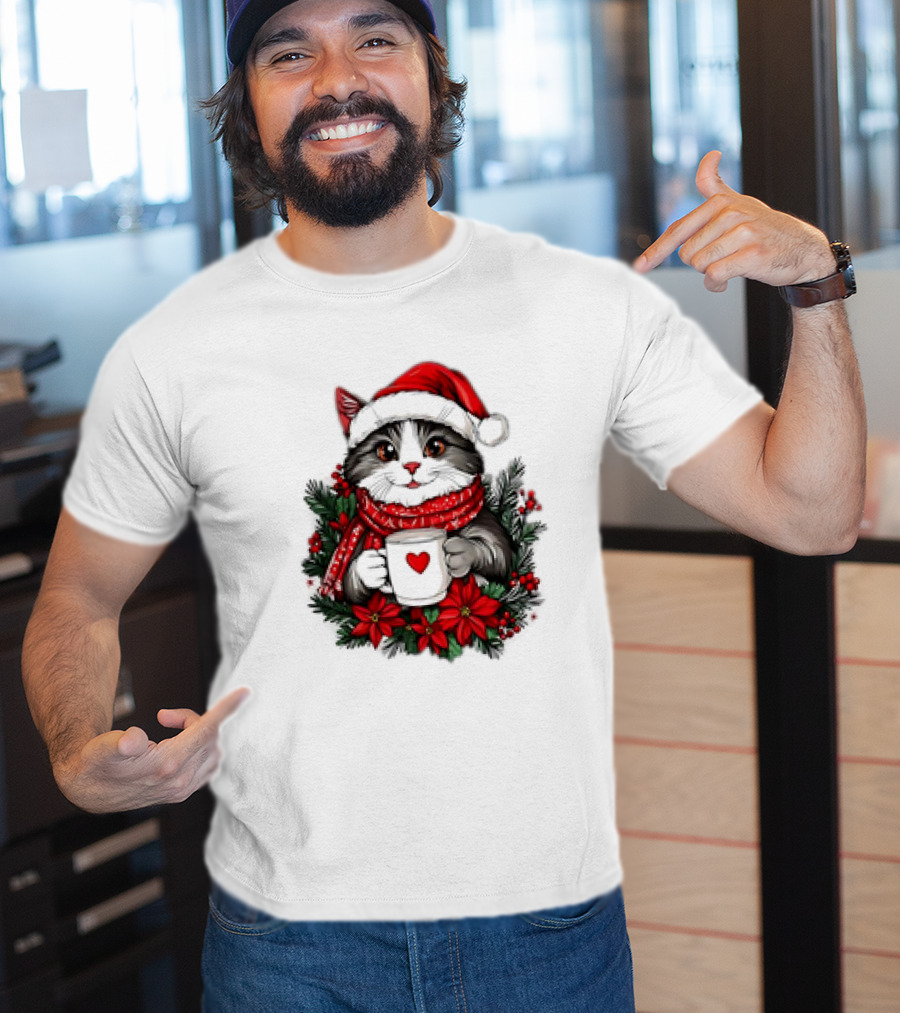 Christmas Cat Santa Hat Coffee Mug Festive T-Shirt
