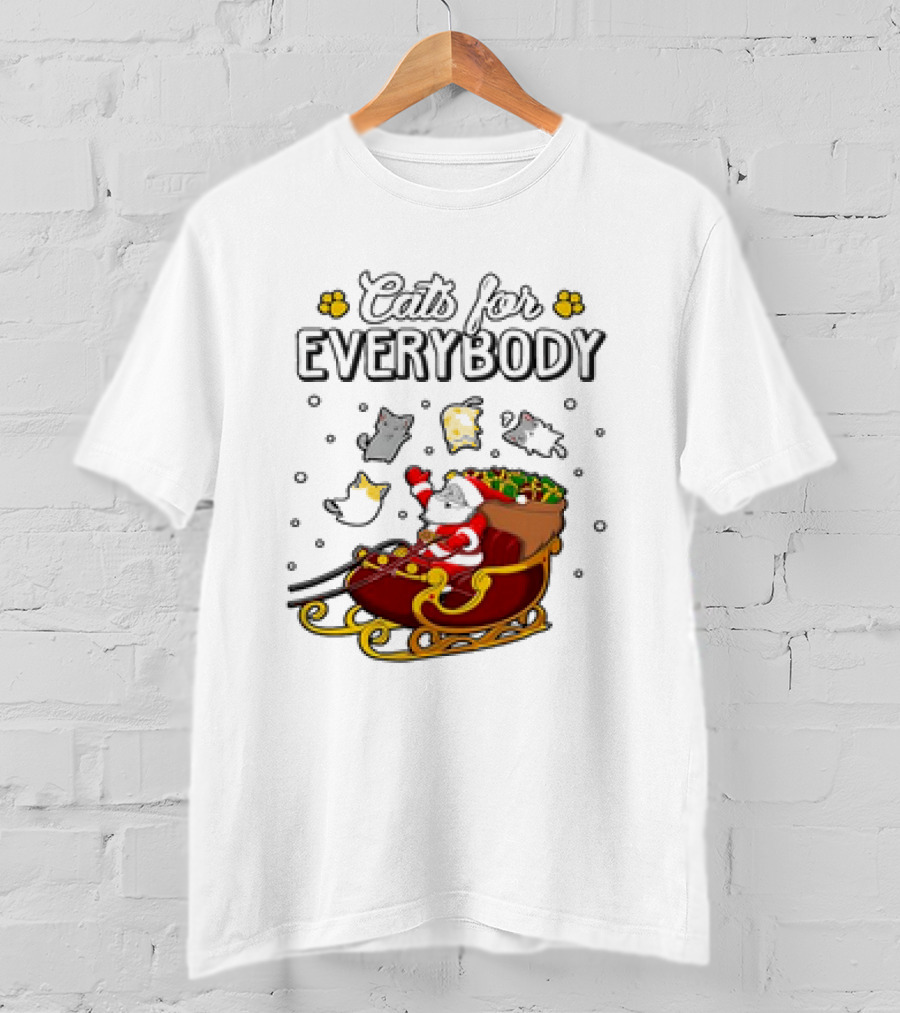 Cats For Everybody Santa Sleigh With Christmas Cats Merry Xmas T-Shirt