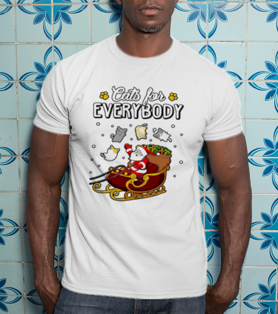 Cats For Everybody Santa Sleigh With Christmas Cats Merry Xmas T-Shirt