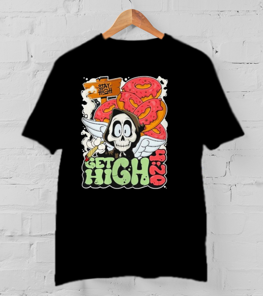 Stay High Get High 420 Skull Wings Donuts T-Shirt