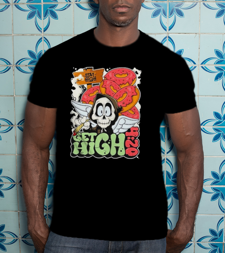 Stay High Get High 420 Skull Wings Donuts T-Shirt