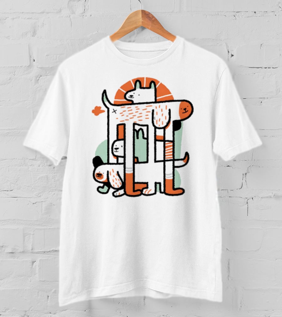 Dog Surrealist Bork Playful Abstract Canine Quartet T-Shirt