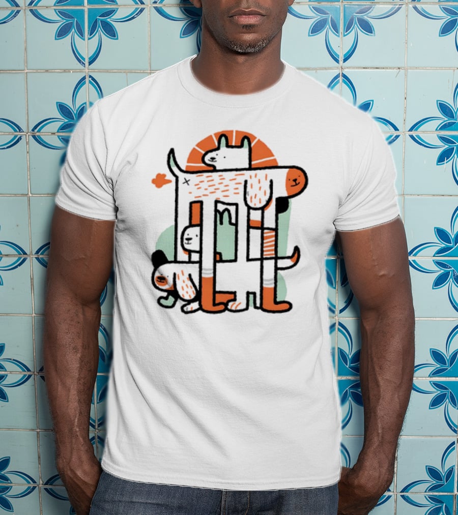 Dog Surrealist Bork Playful Abstract Canine Quartet T-Shirt
