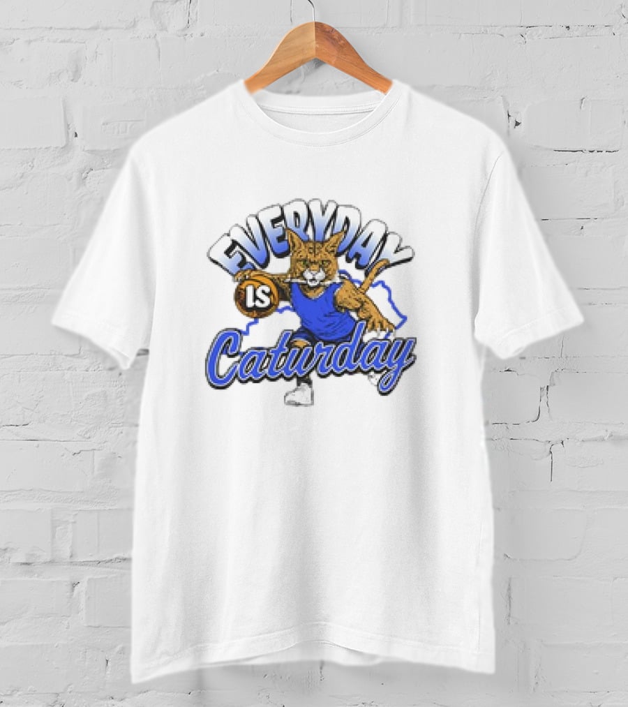 Everyday Is Caturday Basketball Cartoon Cat In Blue Jersey T-Shirt
