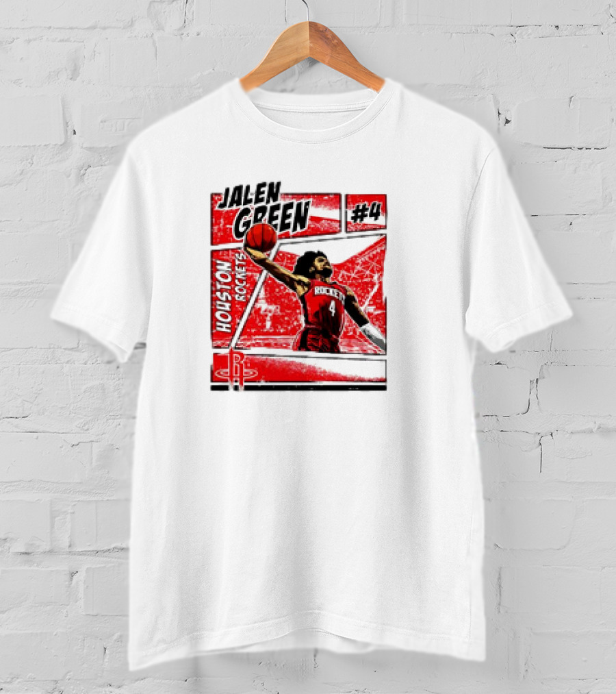 Jalen Green Houston Rockets #4 Comic Style Basketball T-Shirt