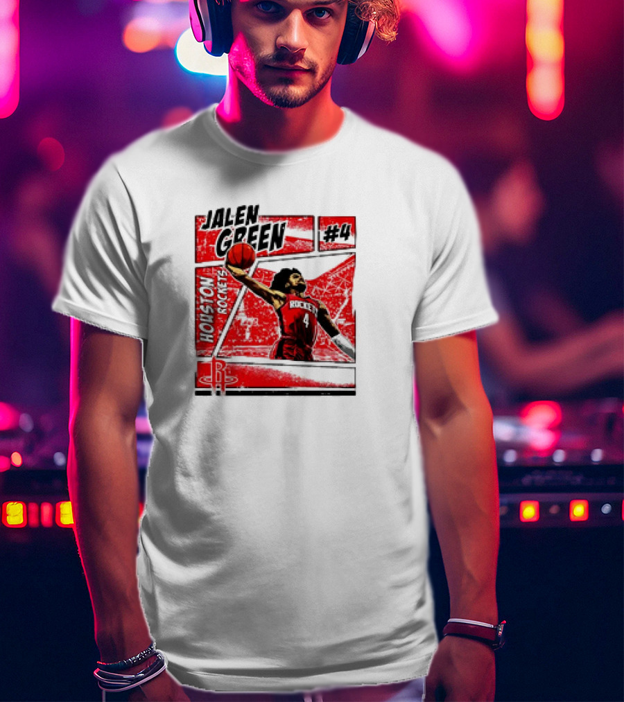 Jalen Green Houston Rockets #4 Comic Style Basketball T-Shirt