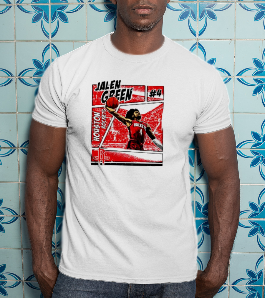 Jalen Green Houston Rockets #4 Comic Style Basketball T-Shirt
