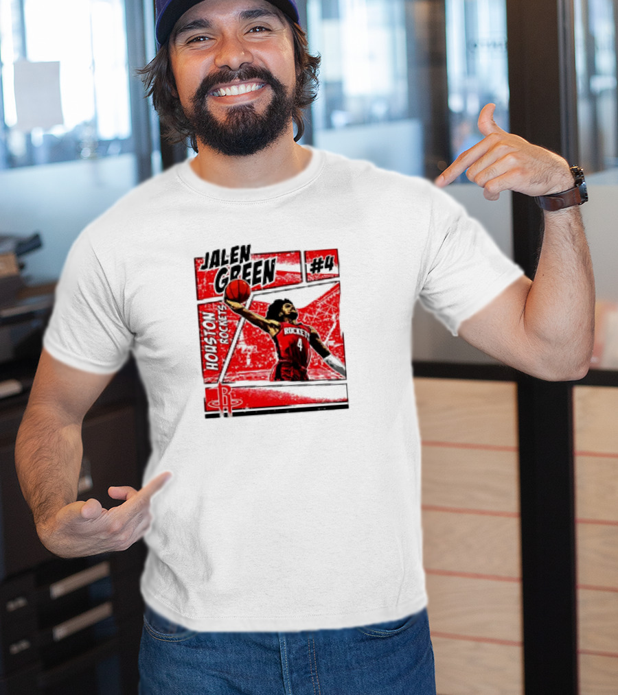 Jalen Green Houston Rockets #4 Comic Style Basketball T-Shirt