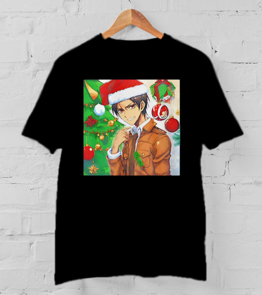 Eren Yeager Santa Hat Christmas Attack On Titan Anime Festive Tree Ornaments T-Shirt