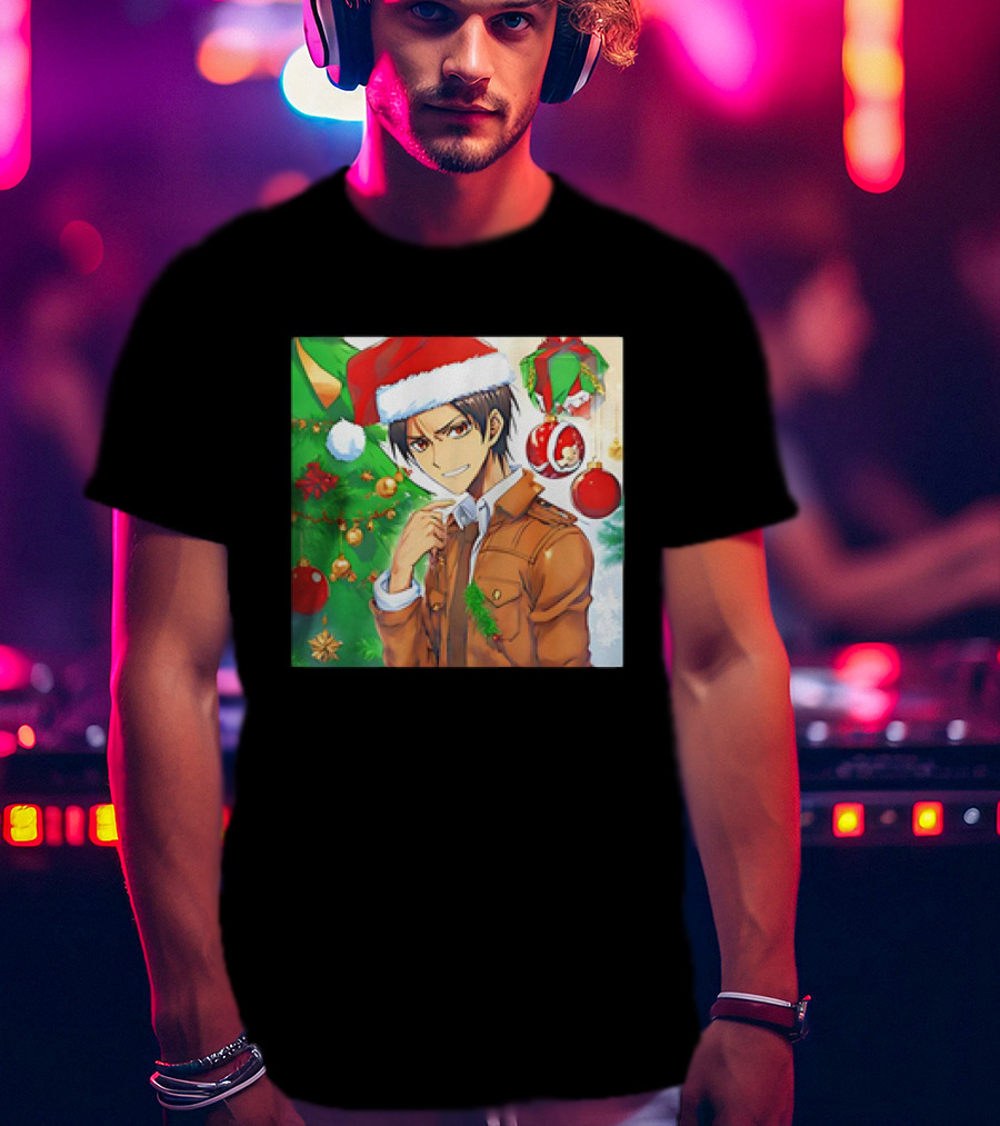 Eren Yeager Santa Hat Christmas Attack On Titan Anime Festive Tree Ornaments T-Shirt