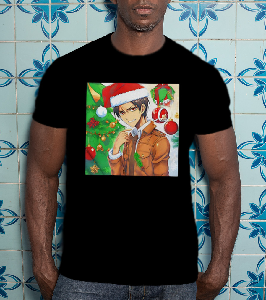 Eren Yeager Santa Hat Christmas Attack On Titan Anime Festive Tree Ornaments T-Shirt