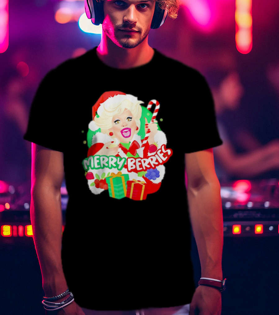Merry Berries Christmas Santa Hat Candy Cane Gifts T-Shirt