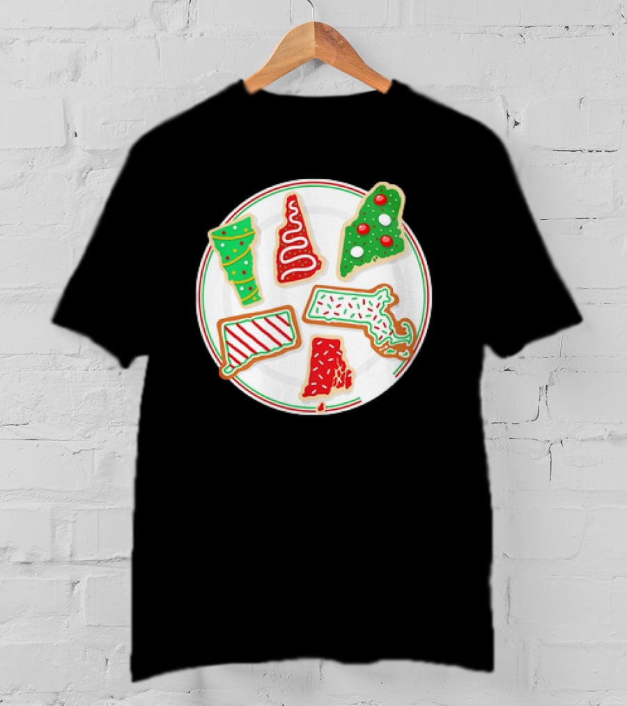 New England Christmas Cookies State Shapes Holiday Plate T-Shirt