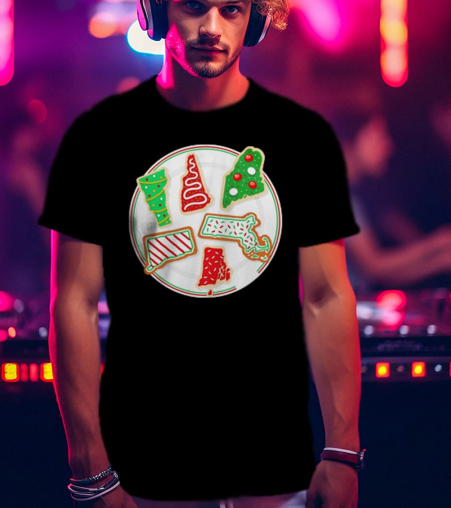 New England Christmas Cookies State Shapes Holiday Plate T-Shirt