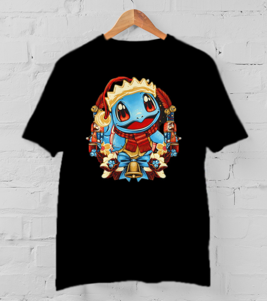 Squirtle Santa Hat Christmas Pokemon Cartoon Nutcrackers Bells T-Shirt