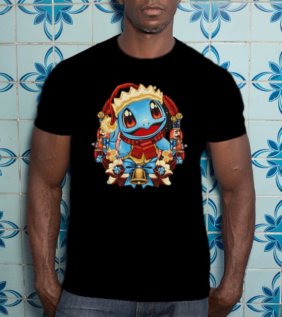 Squirtle Santa Hat Christmas Pokemon Cartoon Nutcrackers Bells T-Shirt