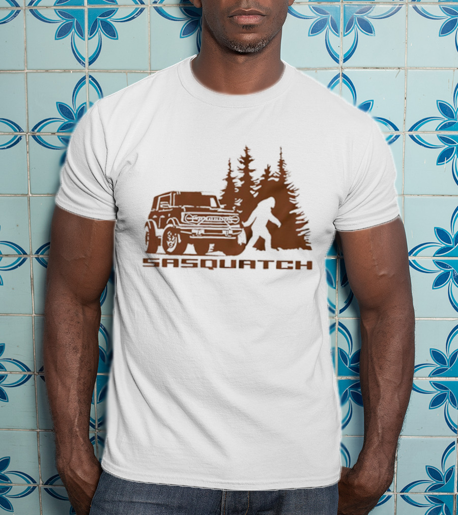 Sasquatch Bigfoot Bronco Truck Forest Scene T-Shirt