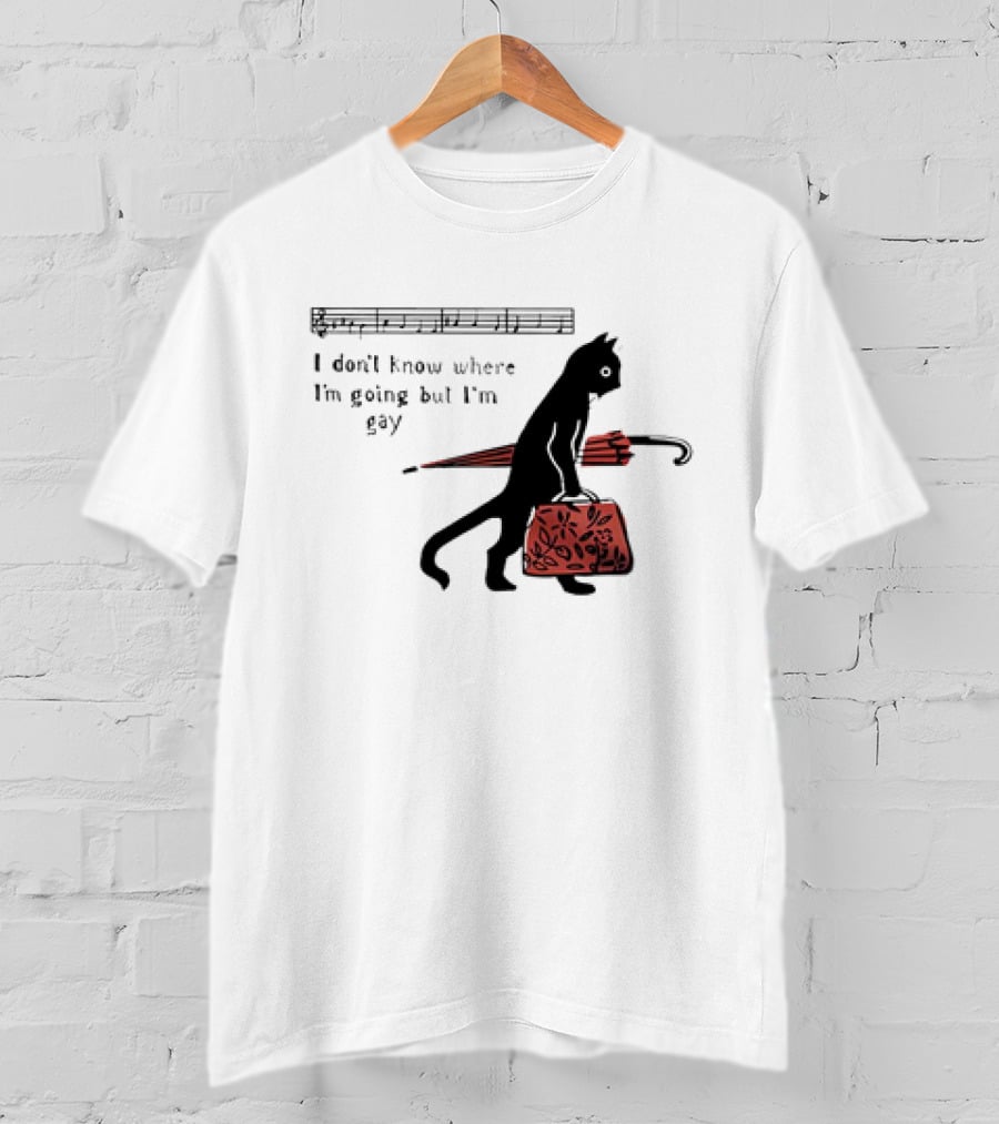 I Don't Know Where I'm Going But I'm Gay Cat With Umbrella And Bag T-Shirt