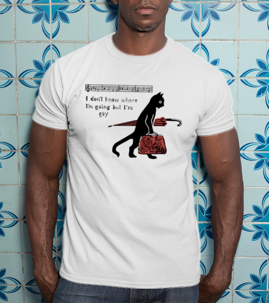 I Don't Know Where I'm Going But I'm Gay Cat With Umbrella And Bag T-Shirt