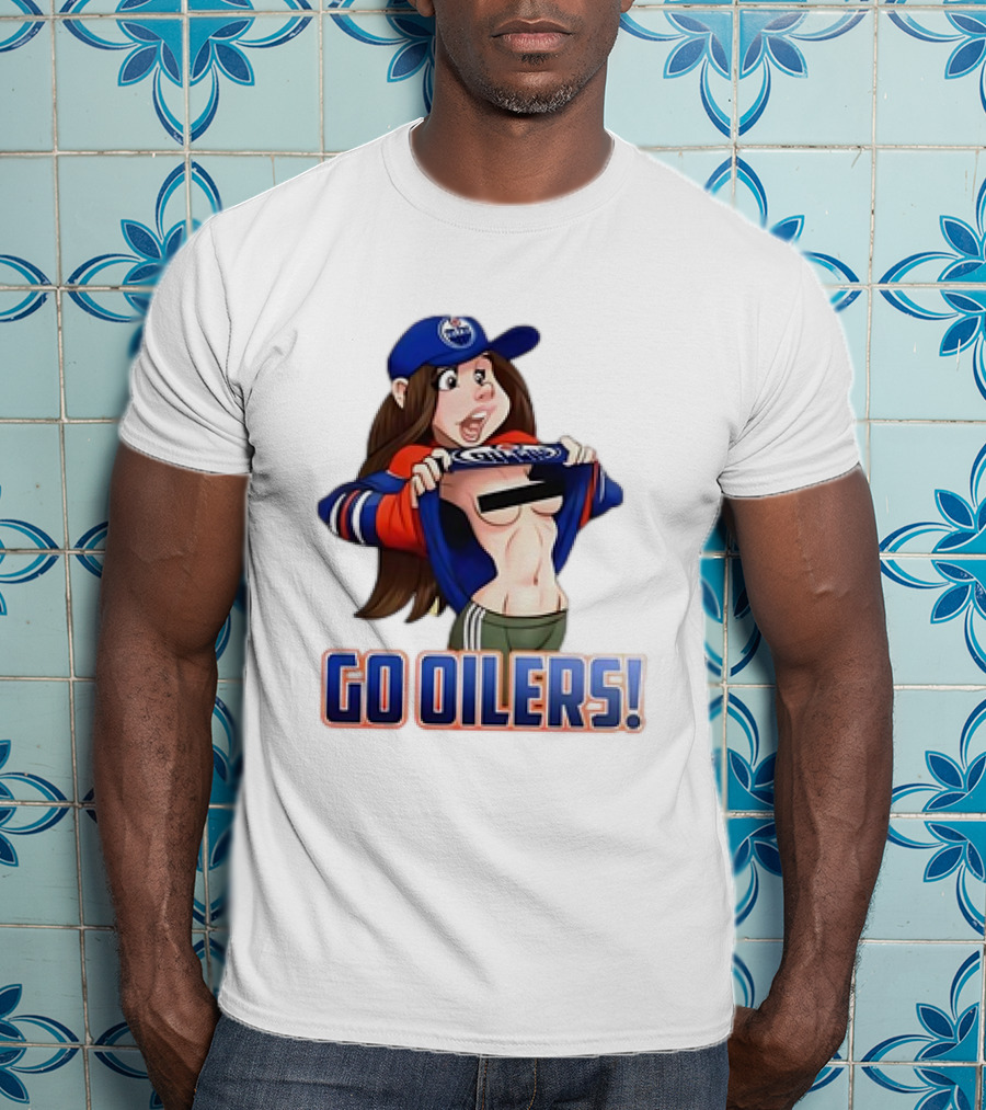 Edmonton Oilers Fan Girl Cartoon Go Oilers Enthusiasm T-Shirt