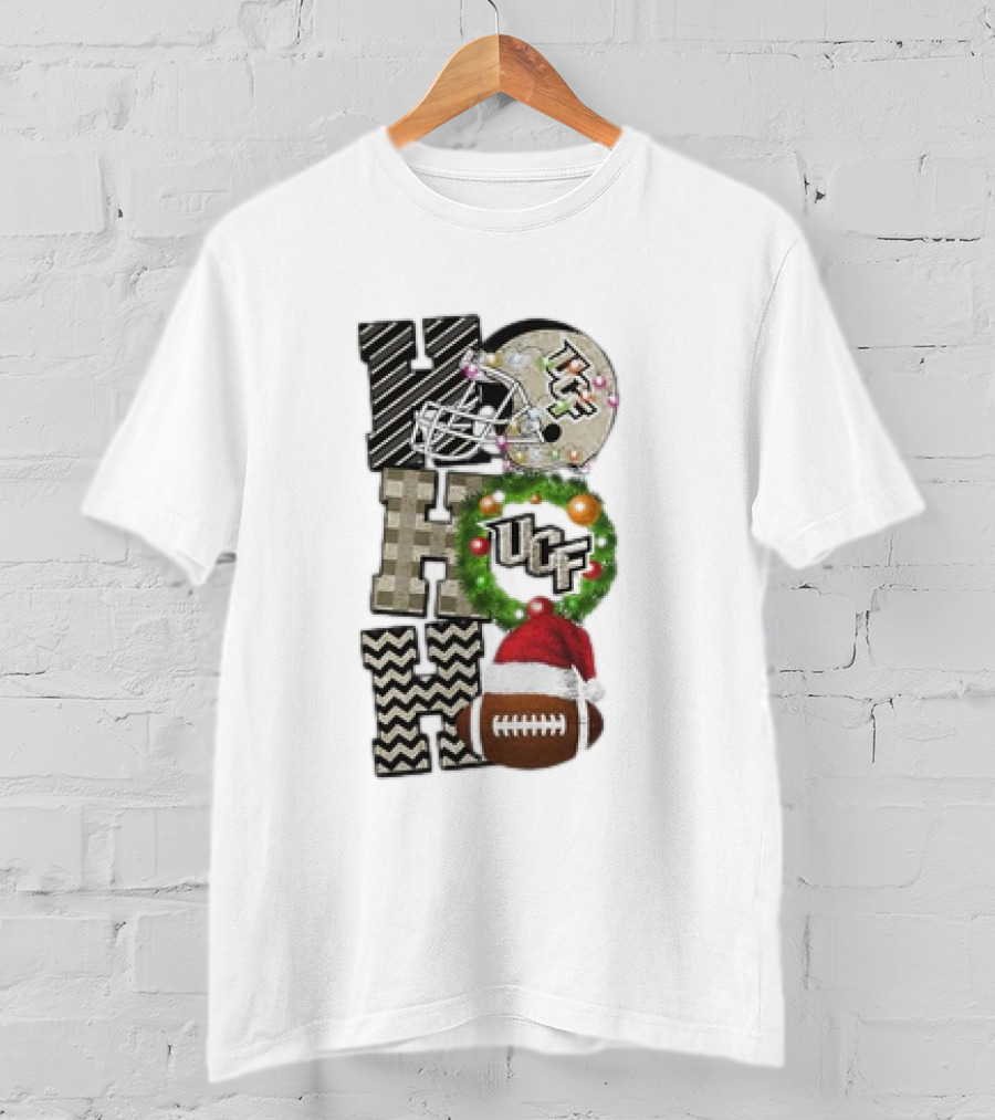 UCF Knights Football Christmas Helmet Wreath Santa Ho Ho Ho Game Day T-Shirt