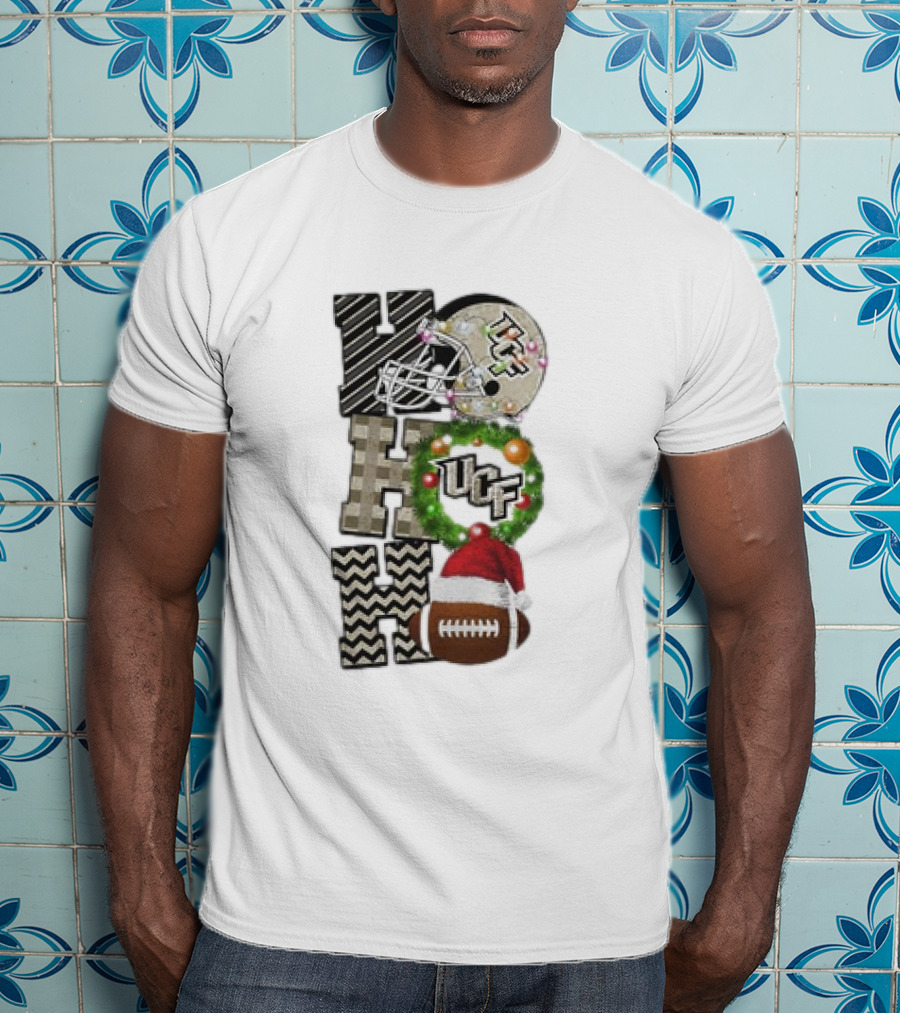 UCF Knights Football Christmas Helmet Wreath Santa Ho Ho Ho Game Day T-Shirt