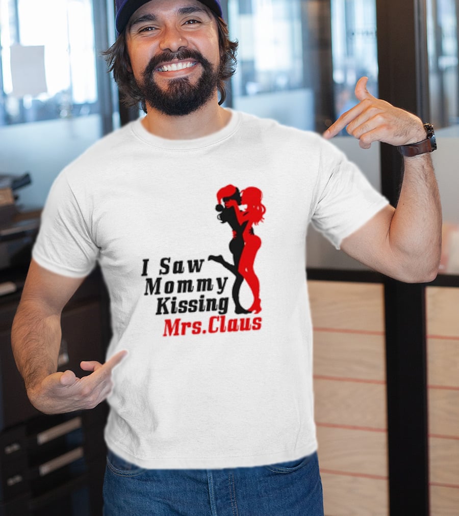 I Saw Mommy Kissing Mrs. Claus Retro Silhouette Christmas Fun T-Shirt