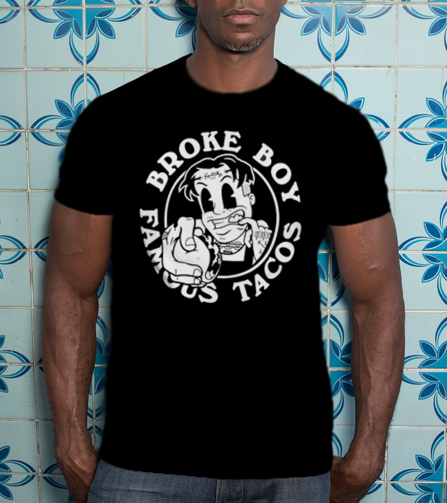 Broke Boy Famous Tacos Comic Character Hand Gesture T-Shirt