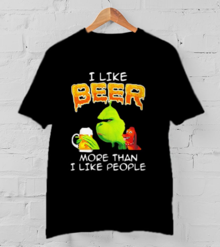 Grinch I Like Beer More Than I Like People With Dog Iconic T-Shirt