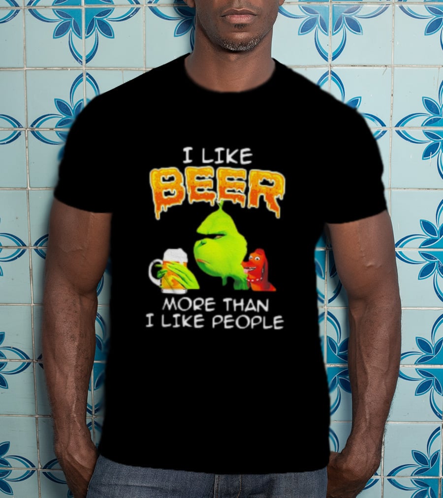 Grinch I Like Beer More Than I Like People With Dog Iconic T-Shirt